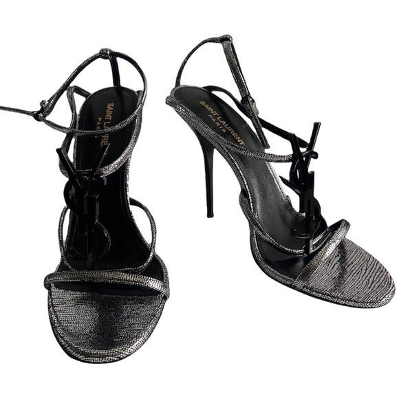 Saint Laurent Cassandra Heels In Metallic Silver Cracked Metal Leather Size 39.5 - Picture 5 of 14